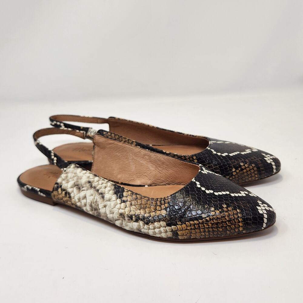 Madewell Margot Slingback Flats Snake Print Leather Women Size 7.5 Pointed Toe